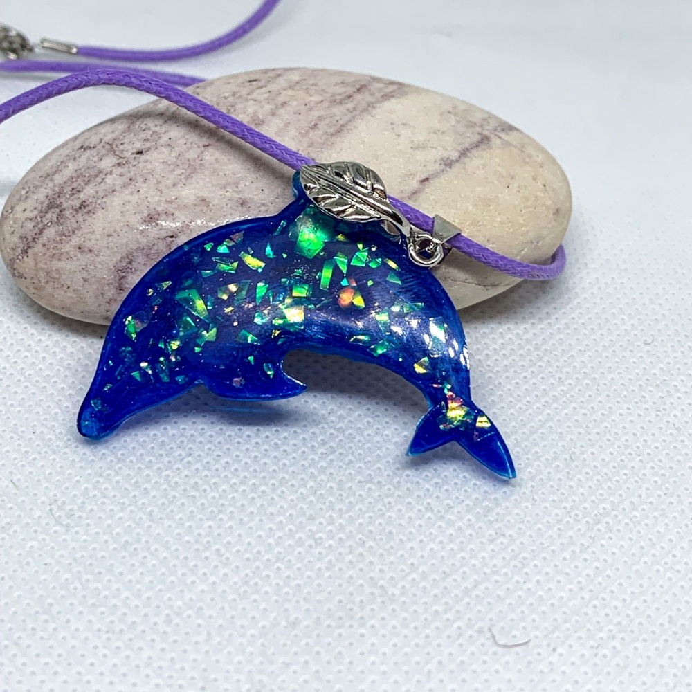 Blue dolphin necklace Glitter dolphin necklace